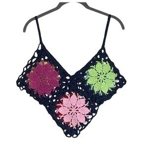 Crochet Swim Coverup Top Handmade Women’s Size L/XL Multicolor Reversible Beach